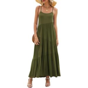 imageBerydress Summer Dresses for Women 2025 Spaghetti Strap Sundress Flowy Tiered Casual Boho Vacation Long Maxi Sun DressArmy Green