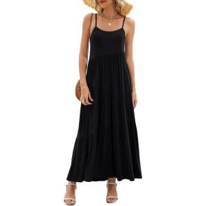imageBerydress Summer Dresses for Women 2025 Spaghetti Strap Sundress Flowy Tiered Casual Boho Vacation Long Maxi Sun DressBlack
