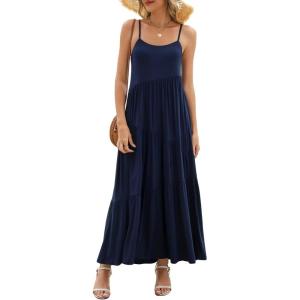 imageBerydress Summer Dresses for Women 2025 Spaghetti Strap Sundress Flowy Tiered Casual Boho Vacation Long Maxi Sun DressNavy Blue