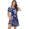 imageSummer Dresses for Women Casual Tshirt Short Sleeve Floral Sundress Beach Cover Ups with PocketsDeep Bule Boho