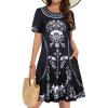 imageSummer Dresses for Women Casual Tshirt Short Sleeve Floral Sundress Beach Cover Ups with PocketsBlack White Flower