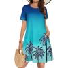 imageSummer Dresses for Women Casual Tshirt Short Sleeve Floral Sundress Beach Cover Ups with PocketsBlue Hawaiian Tree