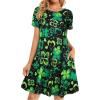 imageWomens Summer Dresses Beach Casual Loose Tshirt Floral Short Sleeve Flowy Pockets SundressesFour Leaf Clover