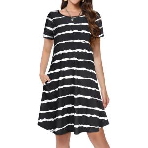 imageSummer Dresses for Women Casual Tshirt Short Sleeve Floral Sundress Beach Cover Ups with PocketsA Black Stripe