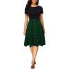 imageBerydress Womens Short Sleeve Colorblock Button Down Sundress KneeLength Flared ALine Casual Party Swing DressBlack Green