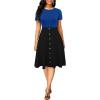 imageBerydress Womens Short Sleeve Colorblock Button Down Sundress KneeLength Flared ALine Casual Party Swing DressBlue Black