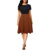 imageBerydress Womens Short Sleeve Colorblock Button Down Sundress KneeLength Flared ALine Casual Party Swing DressBrown
