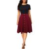 imageBerydress Womens Short Sleeve Colorblock Button Down Sundress KneeLength Flared ALine Casual Party Swing DressBurgundy