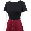 imageBerydress Womens Short Sleeve Colorblock Button Down Sundress KneeLength Flared ALine Casual Party Swing DressBurgundy
