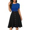 imageBerydress Womens Short Sleeve Colorblock Button Down Sundress KneeLength Flared ALine Casual Party Swing DressBlue Black