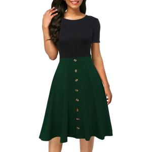 imageBerydress Womens Short Sleeve Colorblock Button Down Sundress KneeLength Flared ALine Casual Party Swing DressBlack Green