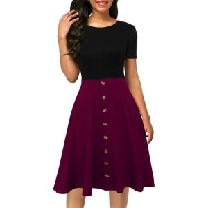 imageBerydress Womens Short Sleeve Colorblock Button Down Sundress KneeLength Flared ALine Casual Party Swing DressBlack Purple