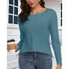 imageCHICGAL Women Long Sleeve Shirts Casual Fall Tees Crew Neck Basic Tunic TopsBlue Green