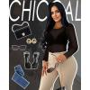imageWomens Mesh Tops Sheer Long Sleeve Tee Shirts Bodycon See Through Blouse ClubwearAblack