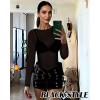imageWomens Mesh Tops Sheer Long Sleeve Tee Shirts Bodycon See Through Blouse ClubwearAblack