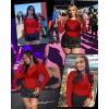 imageWomens Mesh Tops Sheer Long Sleeve Tee Shirts Bodycon See Through Blouse ClubwearAbright Red