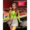 imageWomens Mesh Tops Sheer Long Sleeve Tee Shirts Bodycon See Through Blouse ClubwearAneon Green