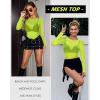 imageWomens Mesh Tops Sheer Long Sleeve Tee Shirts Bodycon See Through Blouse ClubwearAneon Green