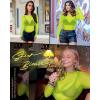 imageWomens Mesh Tops Sheer Long Sleeve Tee Shirts Bodycon See Through Blouse ClubwearAneon Green