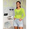 imageWomens Mesh Tops Sheer Long Sleeve Tee Shirts Bodycon See Through Blouse ClubwearAneon Green
