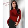 imageWomens Mesh Tops Sheer Long Sleeve Tee Shirts Bodycon See Through Blouse ClubwearAred
