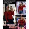 imageWomens Mesh Tops Sheer Long Sleeve Tee Shirts Bodycon See Through Blouse ClubwearAred