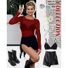 imageWomens Mesh Tops Sheer Long Sleeve Tee Shirts Bodycon See Through Blouse ClubwearAred