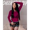 imageWomens Mesh Tops Sheer Long Sleeve Tee Shirts Bodycon See Through Blouse ClubwearArose Red