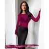 imageWomens Mesh Tops Sheer Long Sleeve Tee Shirts Bodycon See Through Blouse ClubwearArose Red