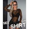 imageWomens Mesh Tops Sheer Long Sleeve Tee Shirts Bodycon See Through Blouse ClubwearBlack Petals