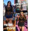 imageWomens Mesh Tops Sheer Long Sleeve Tee Shirts Bodycon See Through Blouse ClubwearBlack Petals
