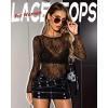 imageWomens Mesh Tops Sheer Long Sleeve Tee Shirts Bodycon See Through Blouse ClubwearBlack Petals