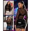 imageWomens Mesh Tops Sheer Long Sleeve Tee Shirts Bodycon See Through Blouse ClubwearBlack Petals