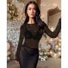 imageWomens Mesh Tops Sheer Long Sleeve Tee Shirts Bodycon See Through Blouse ClubwearBlack Rhinestone