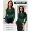 imageWomens Mesh Tops Sheer Long Sleeve Tee Shirts Bodycon See Through Blouse ClubwearDark Green