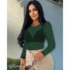 imageWomens Mesh Tops Sheer Long Sleeve Tee Shirts Bodycon See Through Blouse ClubwearDark Green