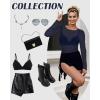 imageWomens Mesh Tops Sheer Long Sleeve Tee Shirts Bodycon See Through Blouse ClubwearNavy Blue