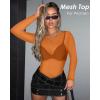 imageWomens Mesh Tops Sheer Long Sleeve Tee Shirts Bodycon See Through Blouse ClubwearOrange