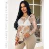 imageWomens Mesh Tops Sheer Long Sleeve Tee Shirts Bodycon See Through Blouse ClubwearWhite Floral
