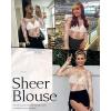 imageWomens Mesh Tops Sheer Long Sleeve Tee Shirts Bodycon See Through Blouse ClubwearWhite Floral
