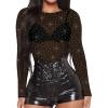 imageWomens Mesh Tops Sheer Long Sleeve Tee Shirts Bodycon See Through Blouse ClubwearBlack Rhinestone