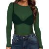 imageWomens Mesh Tops Sheer Long Sleeve Tee Shirts Bodycon See Through Blouse ClubwearDark Green