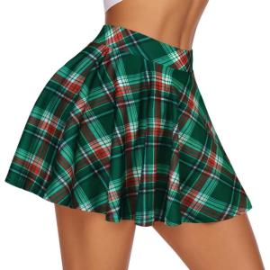 imageCHICGAL Mini Skirts for Women Casual Flowy Pleated Skater Skirt Summer Basic High Waisted Short SkirtGreen Red Plaid