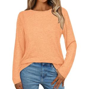 imageCHICGAL Women Long Sleeve Shirts Casual Fall Tees Crew Neck Basic Tunic TopsLight Orange