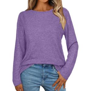 imageCHICGAL Women Long Sleeve Shirts Casual Fall Tees Crew Neck Basic Tunic TopsPurple