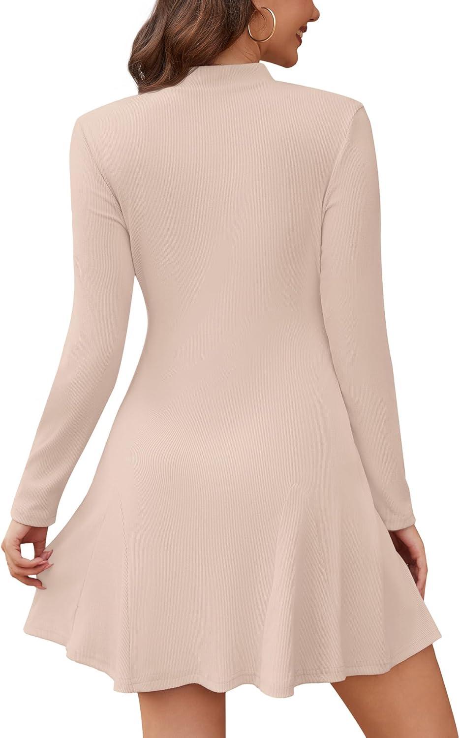 imageWEACZZY Womens Long Sleeve Casual Fall Dresses Elegant A Line High Waist Ruffle Flowy Party Wedding Guest Mini Dress 202501 Apricot