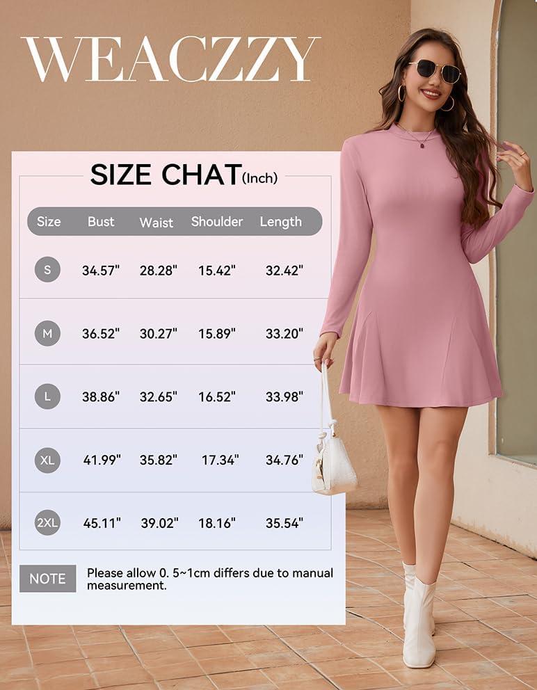 imageWEACZZY Womens Long Sleeve Casual Fall Dresses Elegant A Line High Waist Ruffle Flowy Party Wedding Guest Mini Dress 2025Apricot