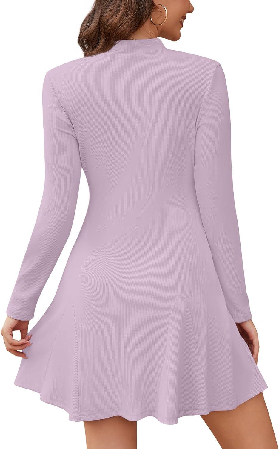 imageWEACZZY Womens Long Sleeve Casual Fall Dresses Elegant A Line High Waist Ruffle Flowy Party Wedding Guest Mini Dress 2025Light Purple