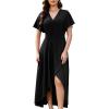 imageWEACZZY Women V Neck Ruffle Sleeve Maxi Dresses Split Elegant Wrap Ruffle Wedding Guest Dress Elegant Casual DressesBlack