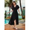 imageWEACZZY Women V Neck Ruffle Sleeve Maxi Dresses Split Elegant Wrap Ruffle Wedding Guest Dress Elegant Casual DressesBlack